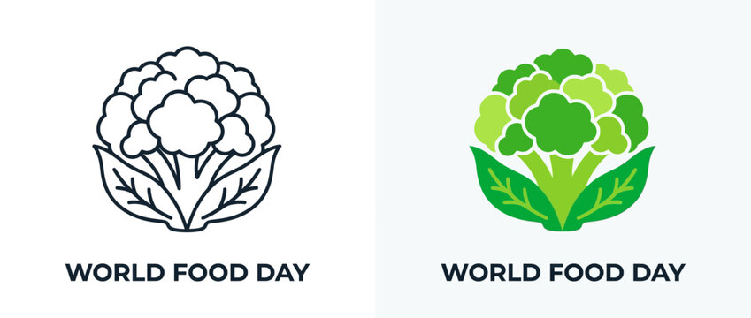 Minimalist Cauliflower Vegetable Icon Set for World Food Day