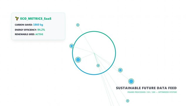 Sustainable future eco metrics data feed HUD interface with network nodes.