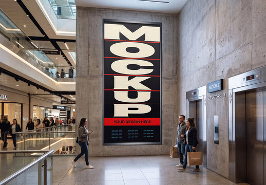Large Digital Billboard Shopping Center Mockup