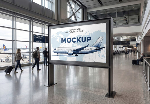 Airport Or Station Terminal Billboard Advertising Mockup
