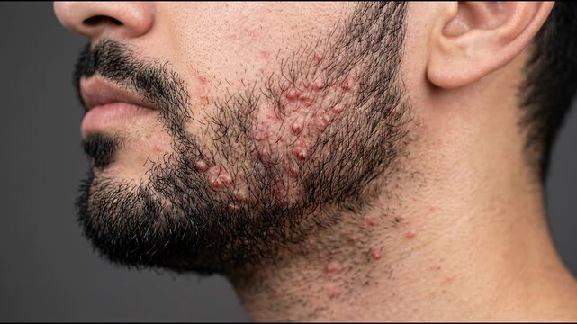 Serious Acne Condition on a Young Mans Face Demonstrating Skin Health Challenges and the Need for Effective Skincare Solutions