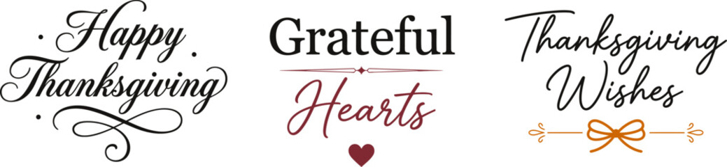 Set of decorative calligraphy typography designs for a happy thanks giving holiday celebration with grateful and harvest themes © KaziMuhibbur