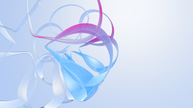 Abstract Background with Transparent Glass Waves, Futuristic Liquid Shape, 3D Render Element, Elegant Gradient Ribbon Design, Creative Minimal Soft Blue Presentation Banner Copy Space