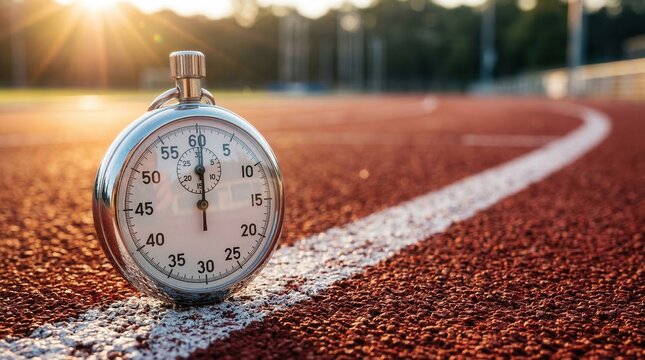 stopwatch on running track at sunset