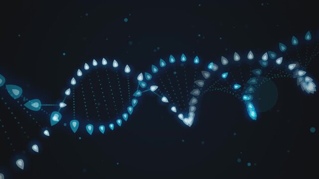 Abstract dna strand animation representing genetic research or medical breakthrough with glowing blue light, seamless loop.