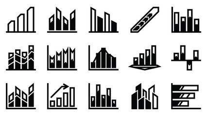 Obraz premium Set of black and white business graph icons representing various data visualization styles and financial performance metrics