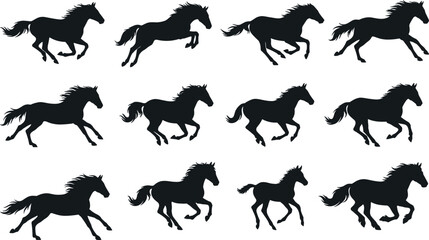Fototapeta premium Horse Silhouette Collection Featuring Galloping Motion and Running Poses