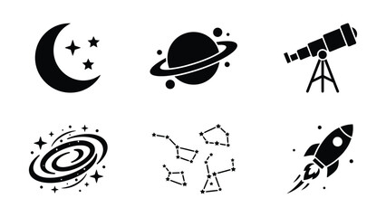 Space exploration icons set with telescope and rocket © NasimaAktar