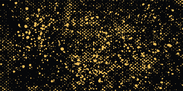 Gold glitter texture on a black background. Holiday background. Golden explosion of confetti. Golden grainy abstract  texture on a black  background. Design element. Vector illustration,eps 10.