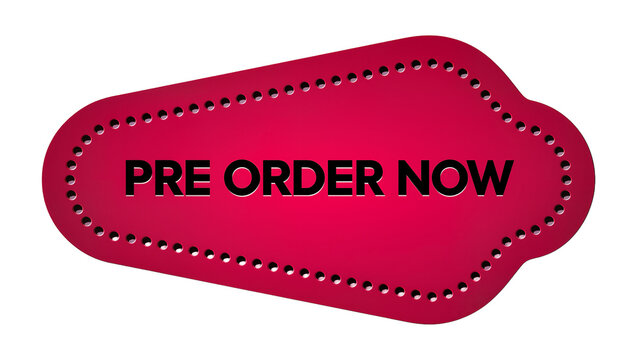 Isolated vibrant pink promotional 'Pre Order Now' button with stylish dotted border design