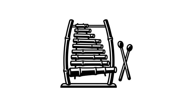 Traditional bamboo xylophone with wooden mallets illustration.