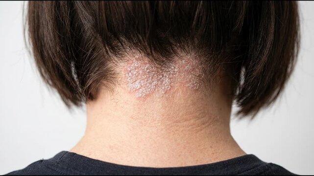 Scalp Psoriasis Condition on Nape of Neck with Flaky Skin Texture Revealing Dermatological Issue and Need for Topical Treatment Insight