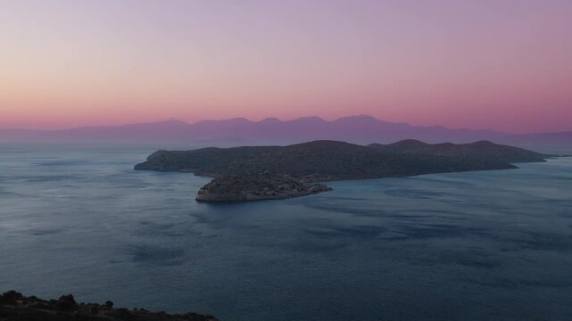 View of the landscape in Mirabello Bay on the island of Crete at sunrise.