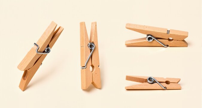 Clothespins in different positions isolated on a light background
