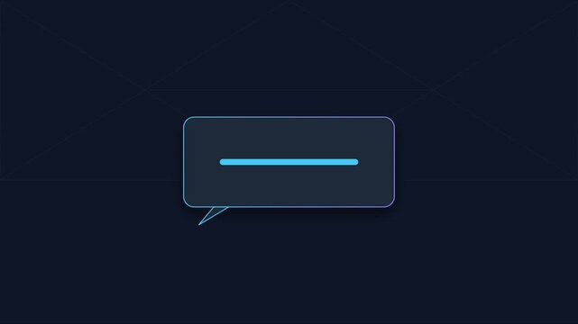 Minimalist neon speech bubble animation on dark 4k background, for digital communication, and ui chat communication