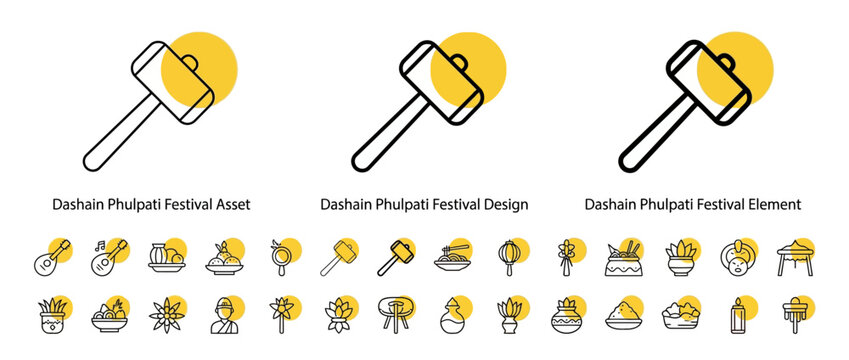 Set of Dashain Phulpati festival line art icons