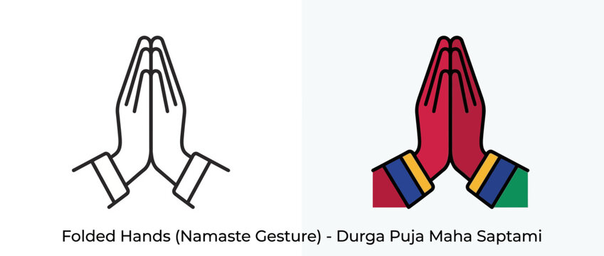 Namaste Gesture Icon Set in Linear and Colorful Styles