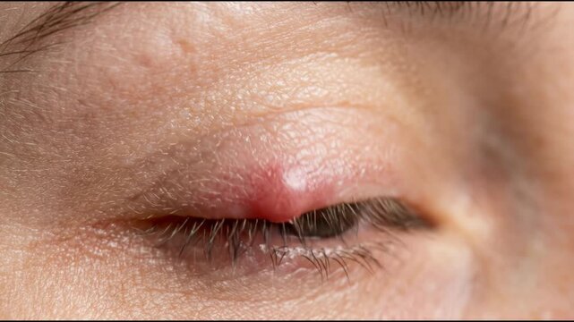Eye Sty Infection Progression Captured in Close up Footage Displaying the Inflamed and Uncomfortable Condition of the Eyelid
