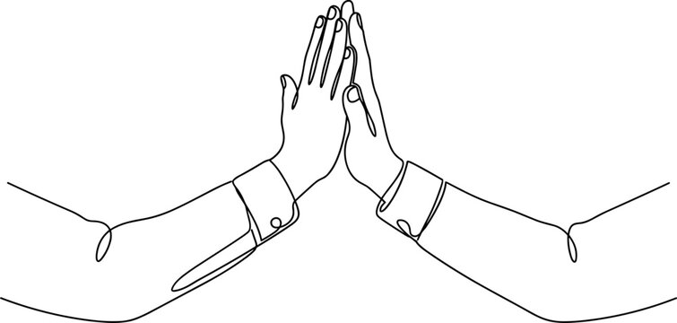 Continuous line drawing of two business hands giving a high five.