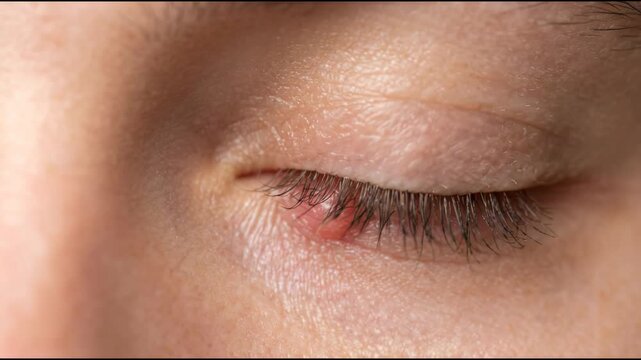 Eye Stye Infection on Eyelid Blinking with Visible Details of Ocular Swelling and Inflammation Condition