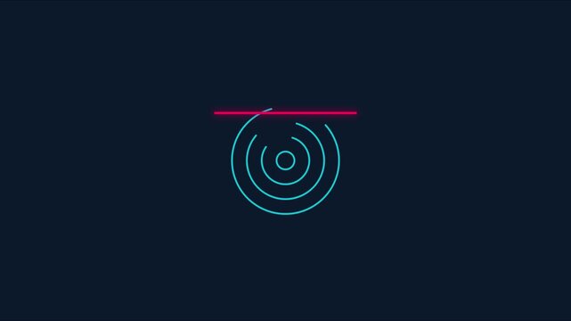 Minimalist digital radar scan animation with pulsing concentric circles and moving laser line 4k interface