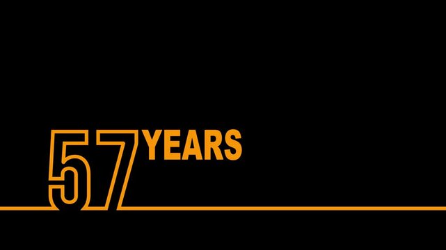 57 years anniversary or birthday isolated on black background. Linear outline graphics. 57 year celebration and congratulation design element. Can be used for printing materials, covers, reports.