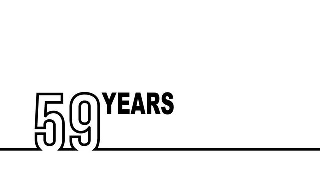 59 years anniversary or birthday isolated on white background. Linear outline graphics. 59 year celebration and congratulation design element. Can be used for printing materials, covers, reports.