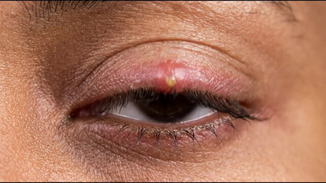 Eye Stye Infection on Eyelid Close Up View of Inflamed Swollen Eye with Pus for Medical Eye Health