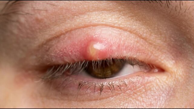Eye Stye Hordeolum Eyelid Bacterial Infection Close Up Video Footage of Human Eye with Inflammation and Pus Formation
