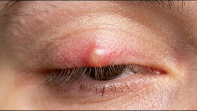 Eye Stye Infection Close Up View Highlighting the Redness and Swelling on the Eyelid as a Medical Condition Requiring Attention