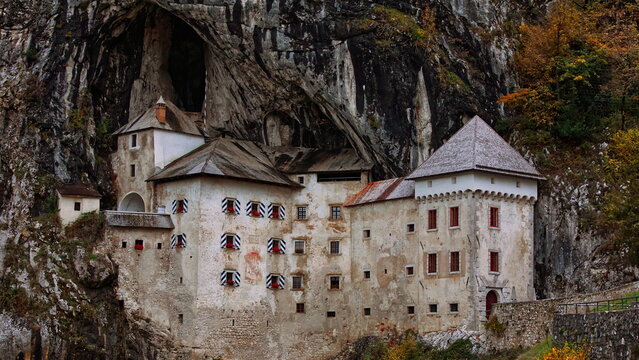 Predjama Castle (Predjamski grad), Renaissance fort built for defense under a natural rock arch high in the mountain stone wall. Postojna-Slovenia-199
