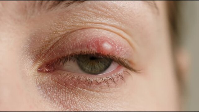 Eye Stye Infection on Upper Eyelid Showing Inflammation and Swelling Around the Eye Requiring Medical Attention
