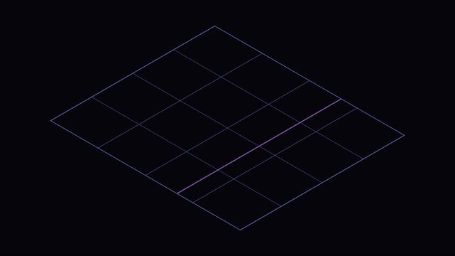 Minimalist isometric grid animation with glowing neon line motion for digital technology backgrounds 4k