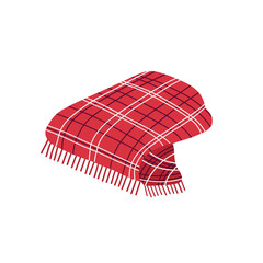 Red plaid blanket, cozy autumn throw, folded soft fleece blanket with classic tartan check pattern, isolated on white background, realistic, high detail, textile illustration. © Victoriya