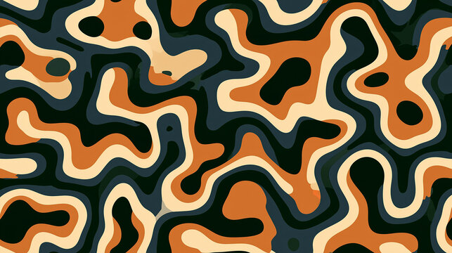 Exclusive photo of Abstract liquid fluid pattern featuring wavy shapes in earthy brown, orange, and cream colors. This modern seamless background design suits creative textile and digital graphics.