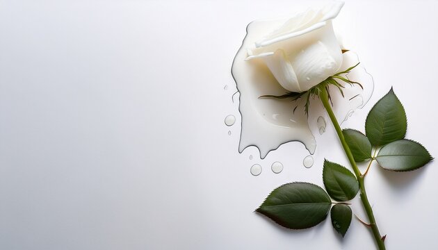 A White Rose Bleeding On A White Background Space For Copy