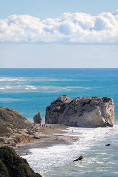 Rocky coastline with sea stack and ocean waves