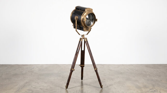 Vintage nautical style spotlight lamp with wooden tripod stand