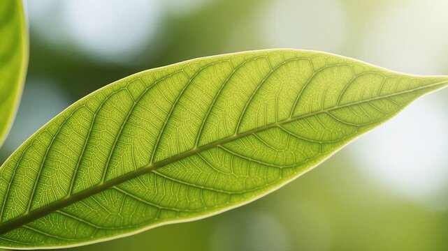 Closeup of a vibrant green leaf with intricate vein patterns