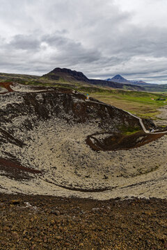 Exploring the Ancient Grabrok Volcanic Crater in Iceland