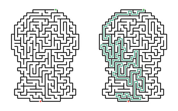 Halloween potion bottle maze with solution, hard difficulty puzzle for teens and adults, black and white labyrinth game with start and finish, educational printable halloween activity