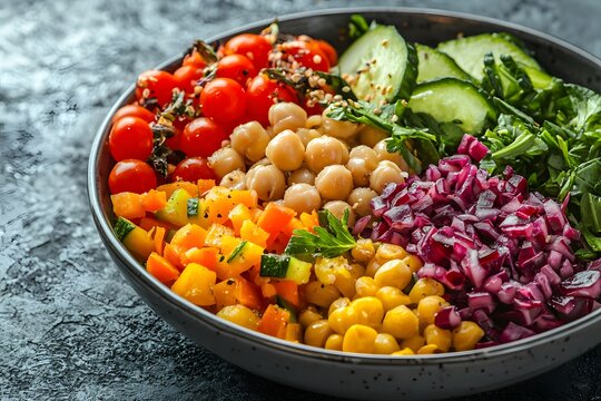 Salad wallpaper with organic vegetables and balanced healthy food concept
