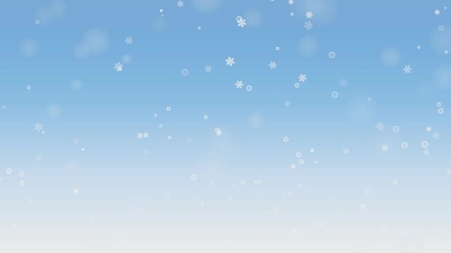 Gentle snowflakes falling against soft blue winter gradient background.
