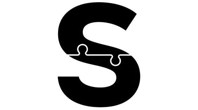 Black letter s with puzzle piece connection design, vector illustration