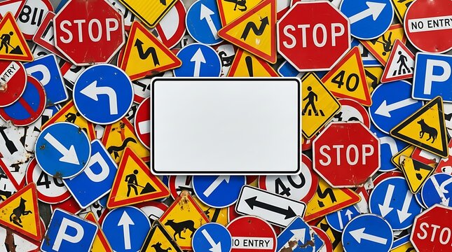 Colorful traffic sign collage design