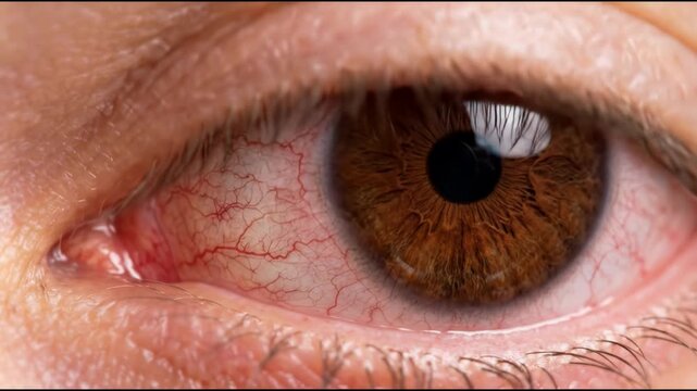 Conjunctivitis Patient with a Severe Red Eye Condition Showing Irritation and Infection Ideal for Medical Stock Related Topics