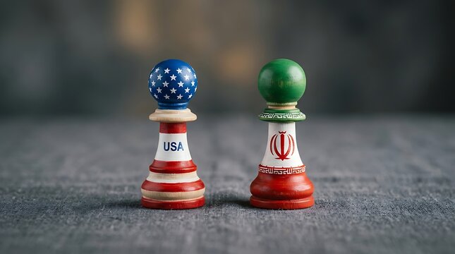 Usa and iran chess pieces facing each other