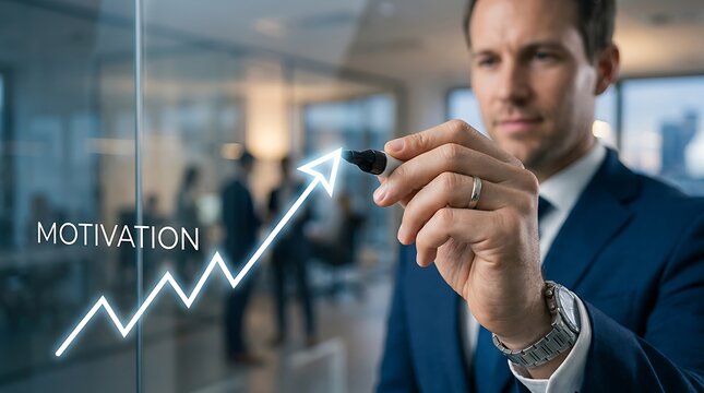 Man drawing upward trend motivation graph