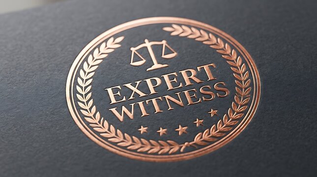 Expert witness badge with laurel wreath design