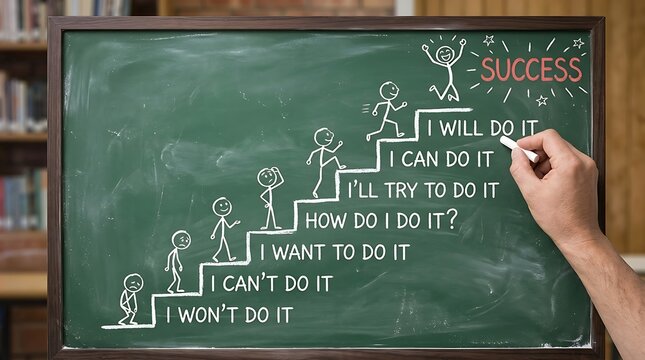 Staircase motivation with climbing stick figure